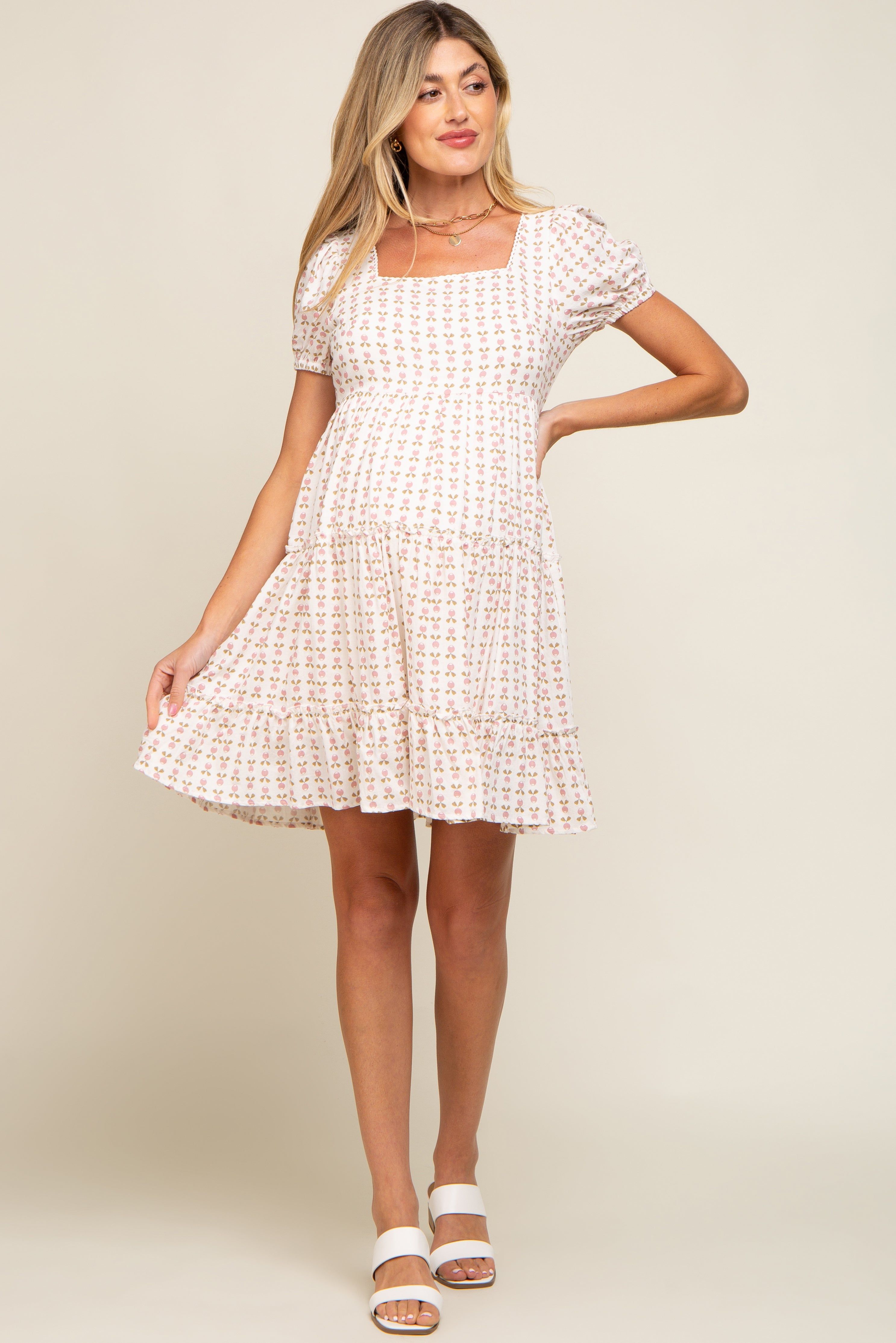 Mauve Printed Tiered Ruffle Accent Maternity Dress sold by Pinkblush product image thumbnail 4