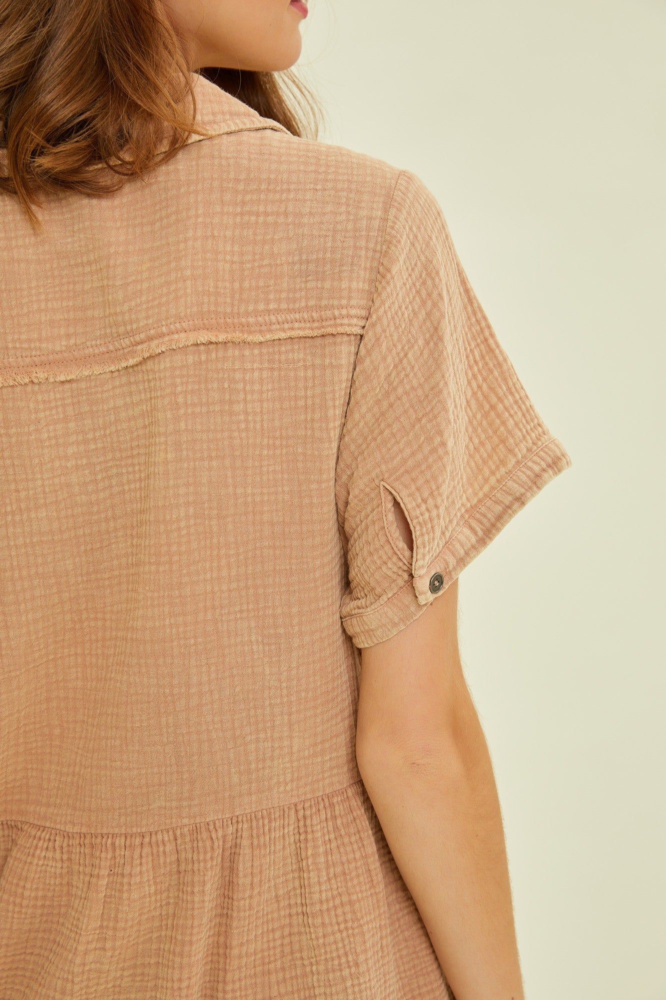 Mocha Mineral-Washed Babydoll Button-Down Shirt sold by Pinkblush product image thumbnail 4