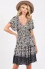 Navy Blue Floral Smocked V-Neck Tiered Dress sold by Pinkblush