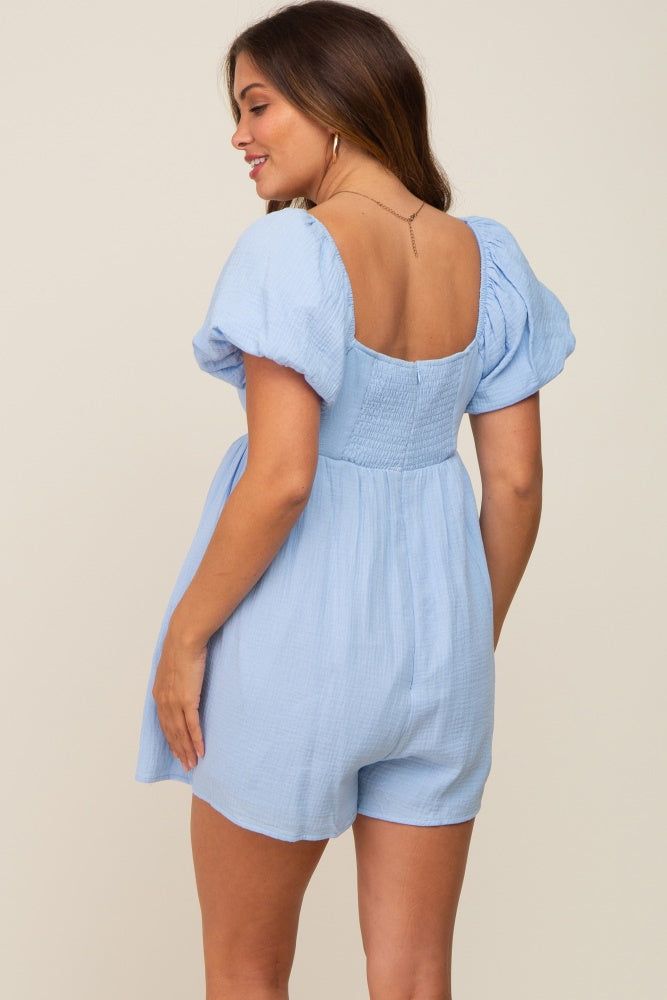 Light Blue Puff Sleeve Maternity Romper sold by Pinkblush product image thumbnail 3