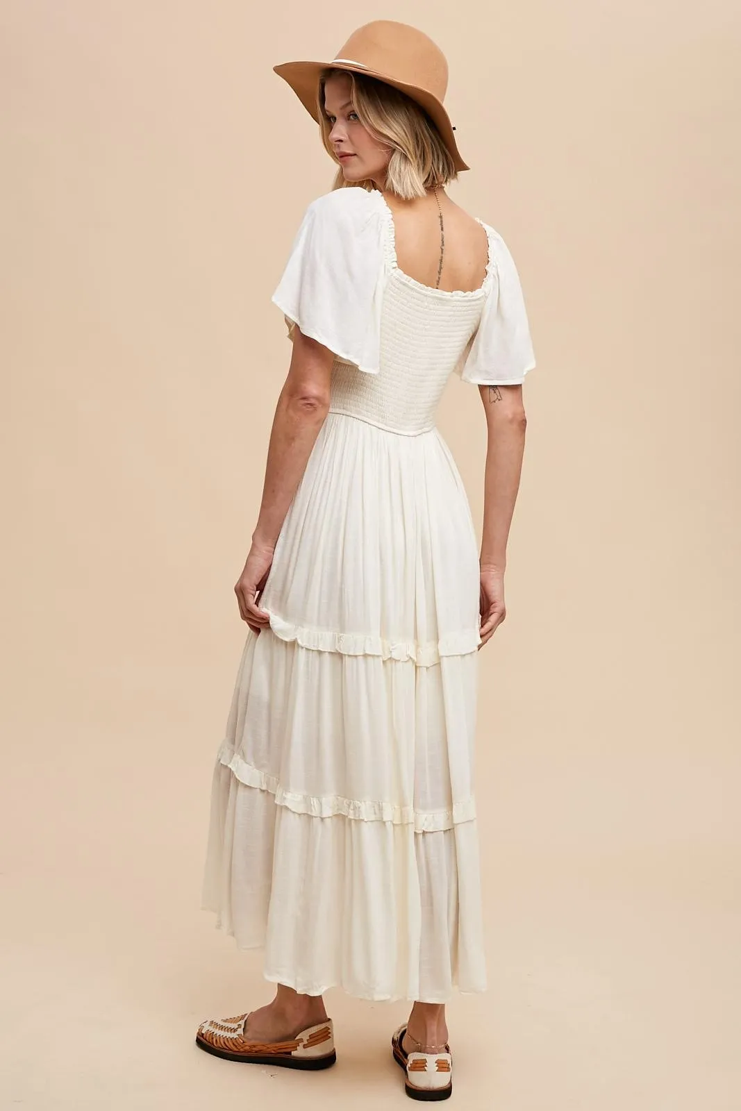 Cream Crochet Lace Tiered Ruffle Maxi Dress sold by Pinkblush product image thumbnail 3