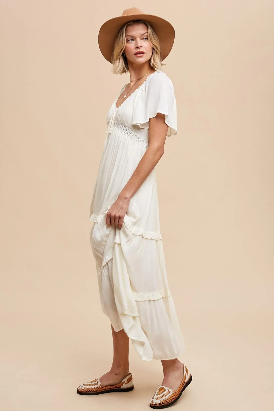 Cream Crochet Lace Tiered Ruffle Maxi Dress sold by Pinkblush product image thumbnail 2