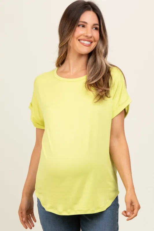 Green Rolled Cuff Maternity Short Sleeve Top sold by Pinkblush