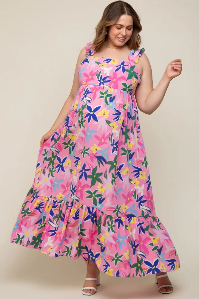 Pink Floral Ruffle Strap Maternity Plus Size Maxi Dress sold by Pinkblush product image thumbnail 5