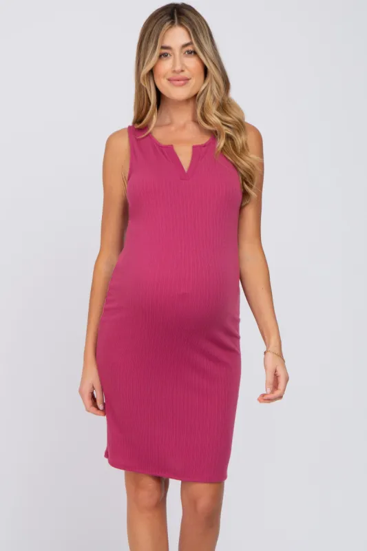 Magenta Ribbed V-Neck Maternity Dress sold by Pinkblush
