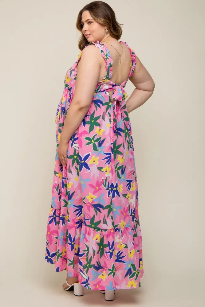 Pink Floral Ruffle Strap Maternity Plus Size Maxi Dress sold by Pinkblush product image thumbnail 3