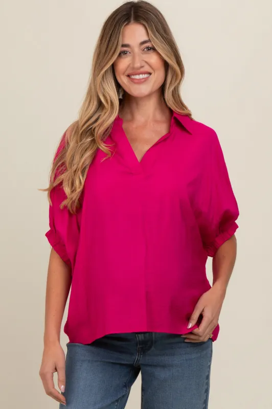 Fuchsia V-Neck Short Sleeve Maternity Top sold by Pinkblush
