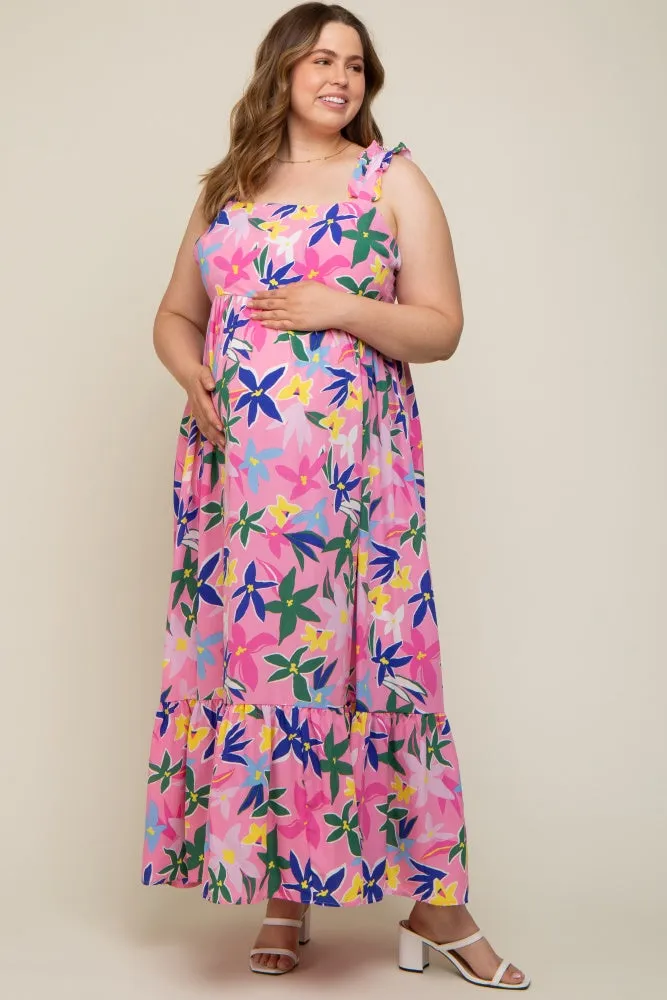 Pink Floral Ruffle Strap Maternity Plus Size Maxi Dress sold by Pinkblush product image thumbnail 4