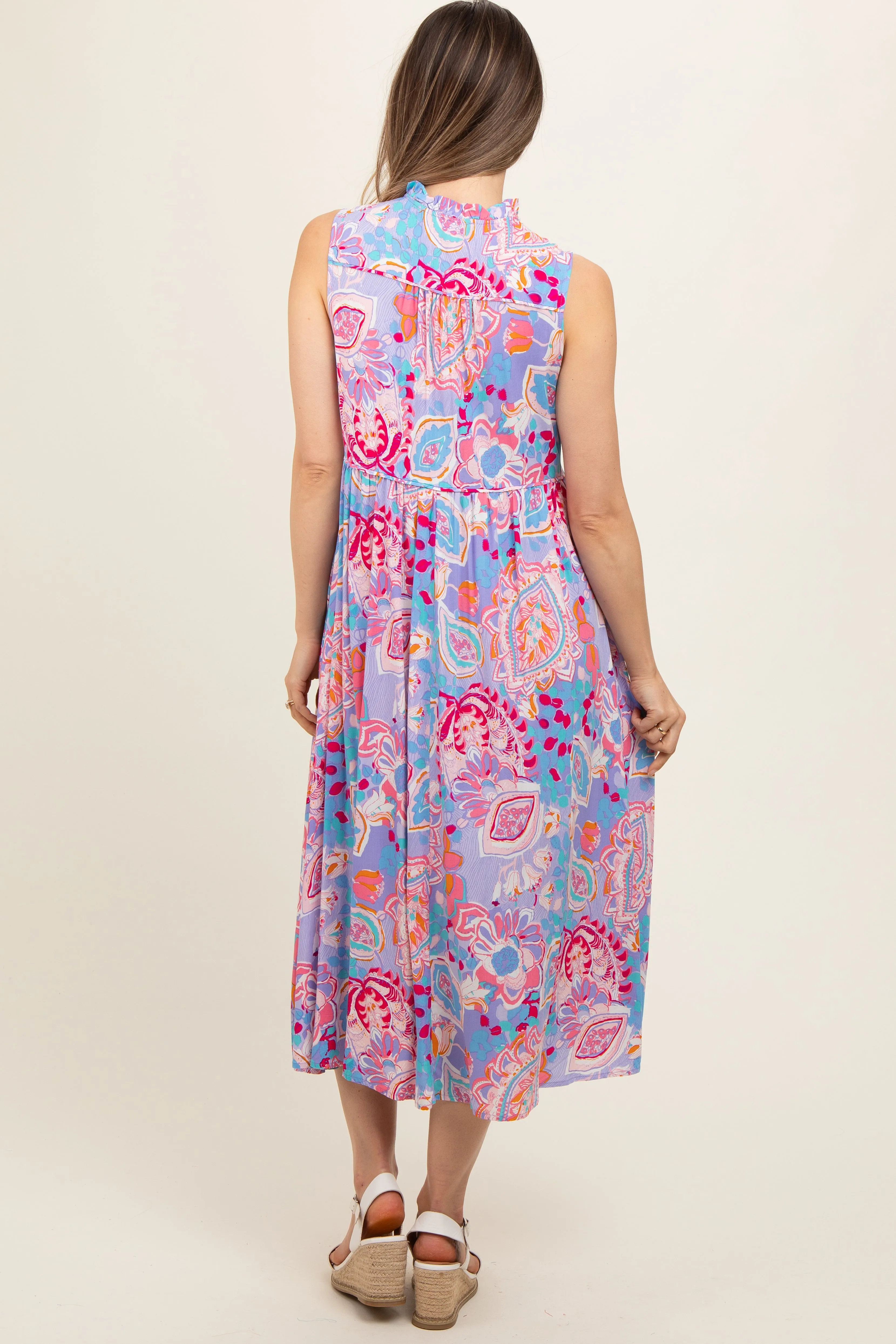 Lavender Floral Paisley Mock Neck Maternity Midi Dress sold by Pinkblush product image thumbnail 4