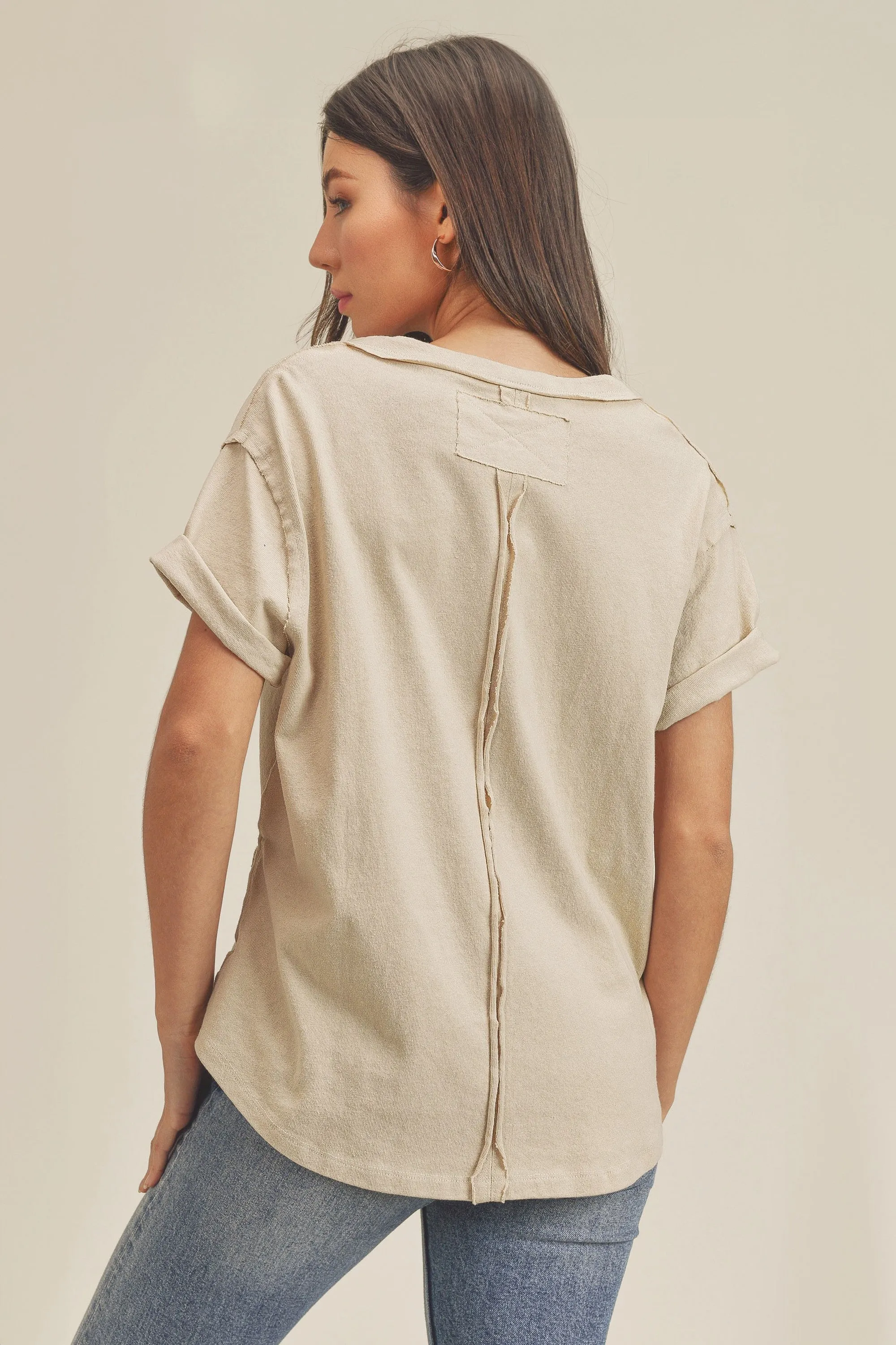 Beige Wrap Short Sleeve Raw Hem Top sold by Pinkblush product image thumbnail 2