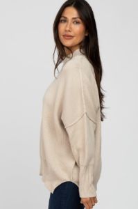 Beige Mock Neck Exposed Seam Sweater sold by Pinkblush