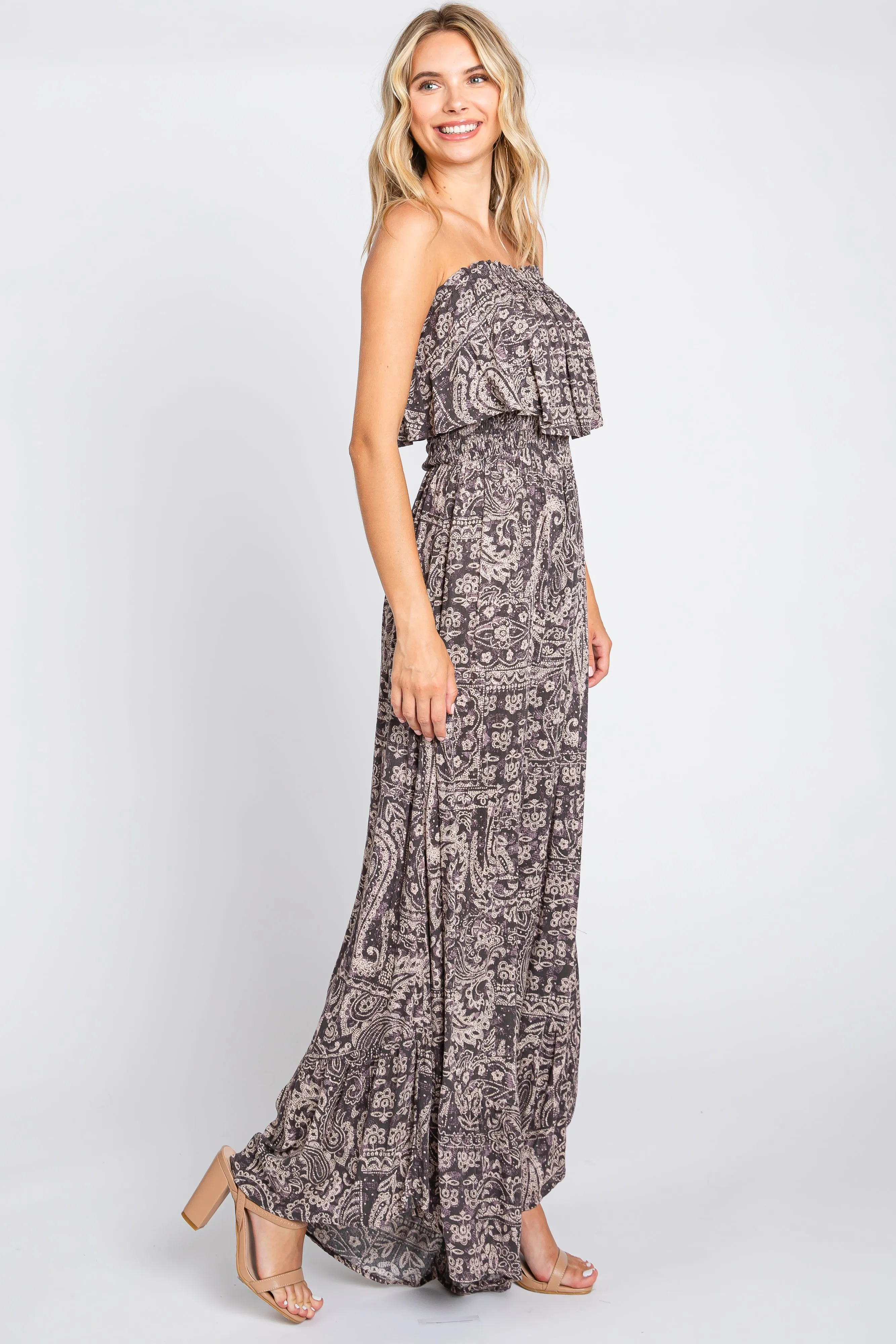 Blue Paisley Strapless Ruffle Wide Leg Jumpsuit sold by Pinkblush product image thumbnail 2