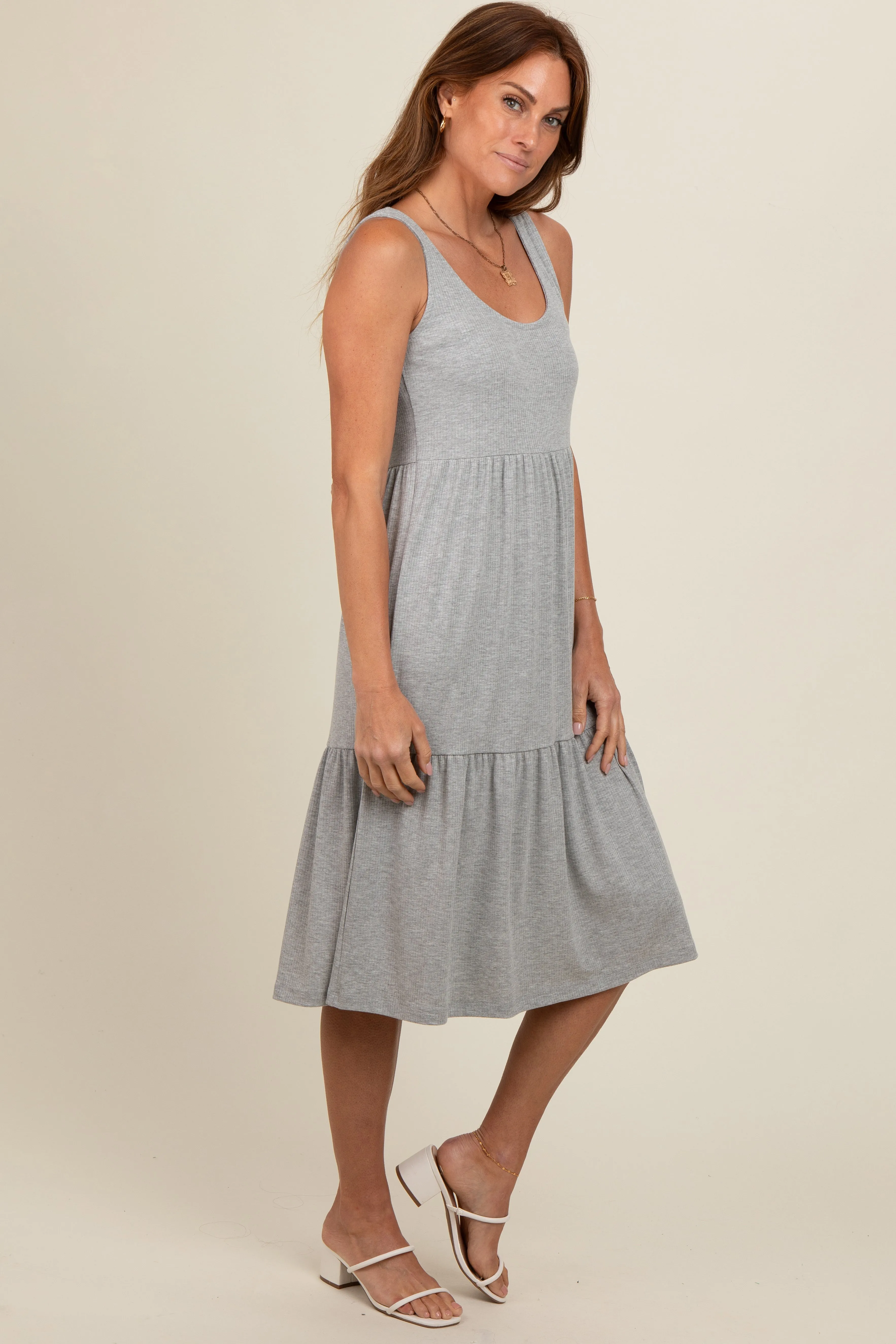 Heather Grey Tiered Sleeveless Midi Dress sold by Pinkblush product image thumbnail 3