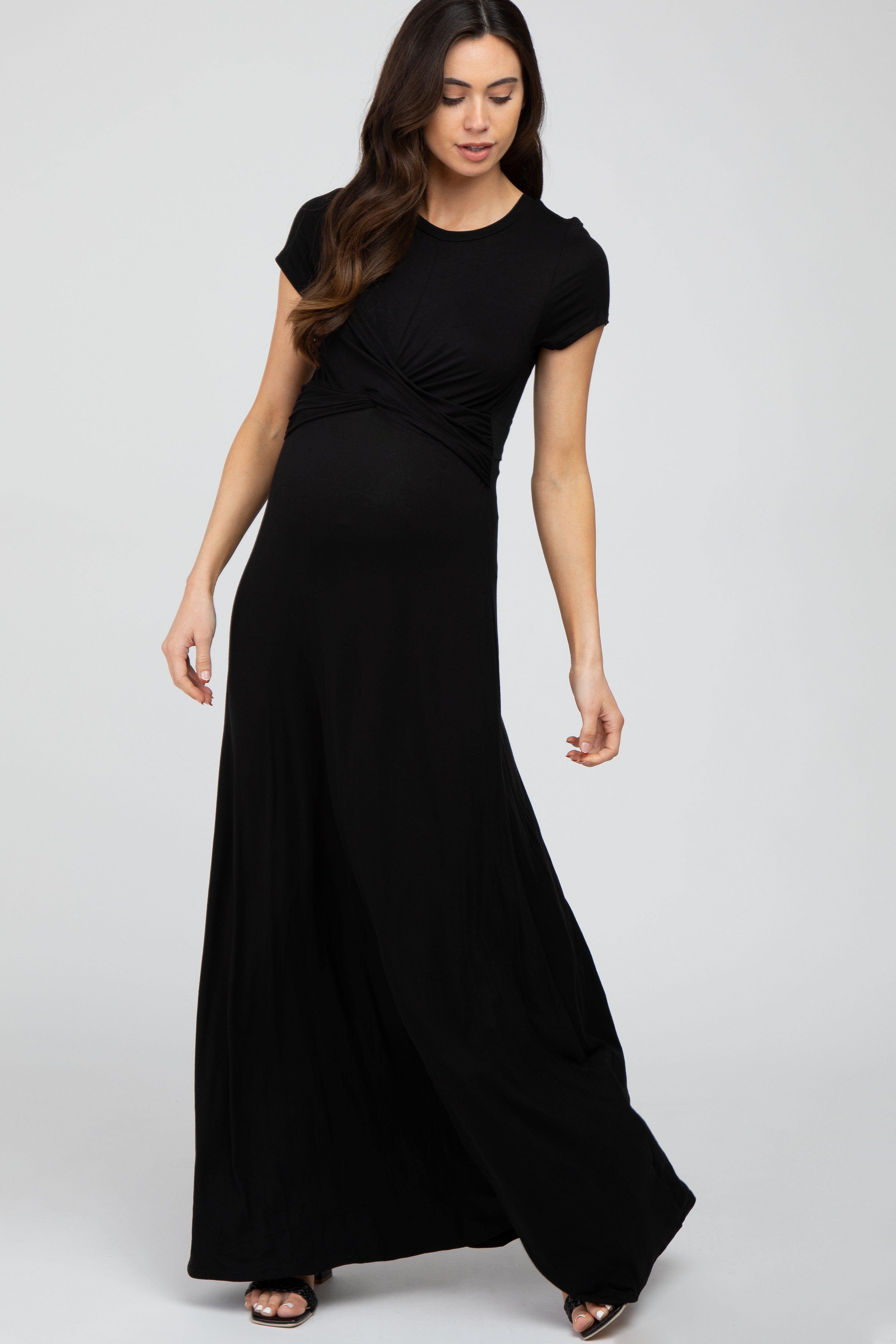 Black Twist Front Maternity Maxi Dress sold by Pinkblush