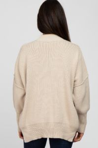 Beige Mock Neck Exposed Seam Sweater sold by Pinkblush