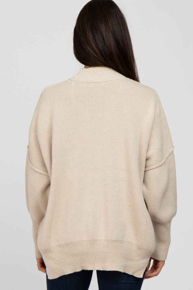 Beige Mock Neck Exposed Seam Sweater sold by Pinkblush product image thumbnail 4