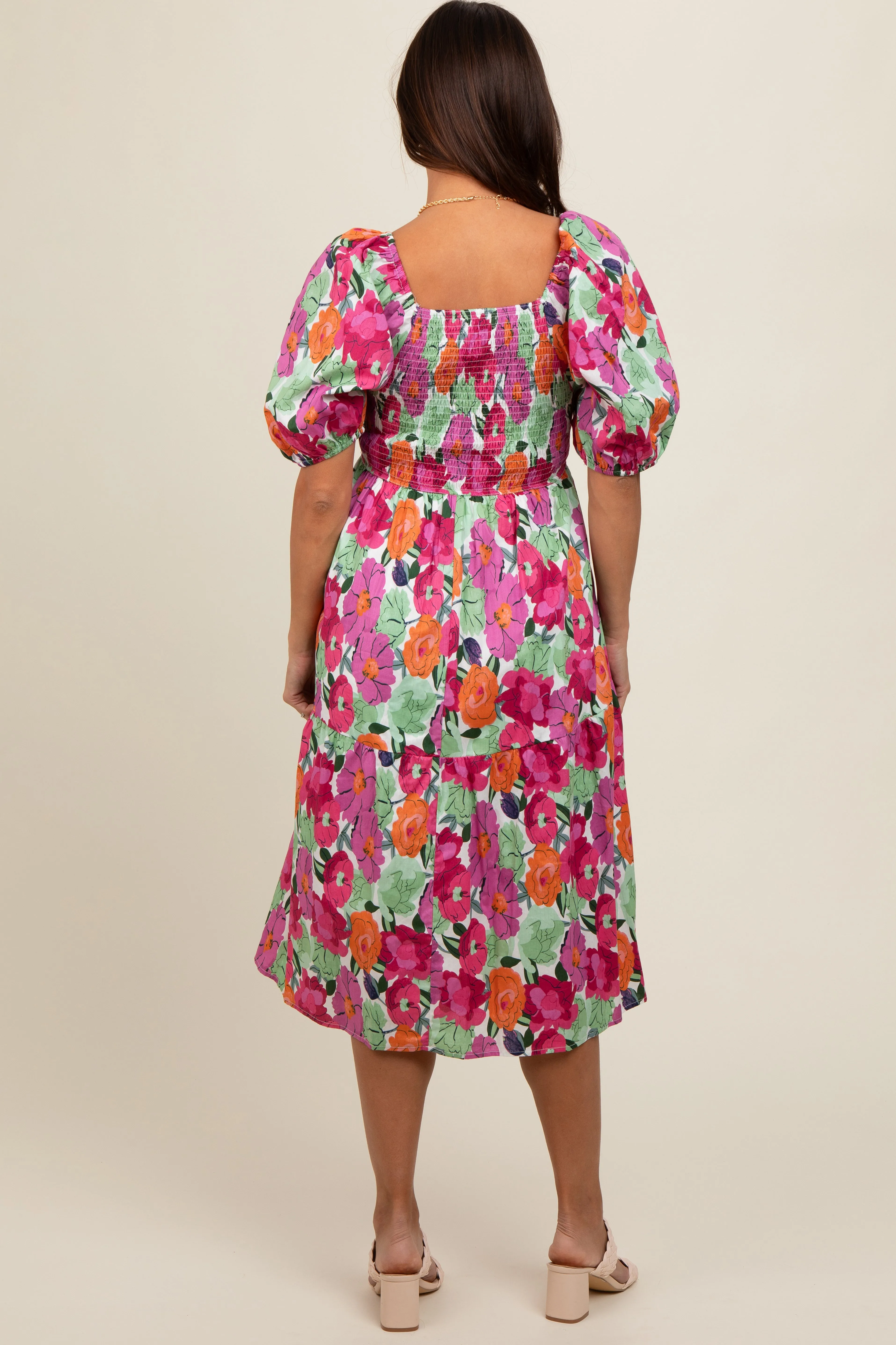 Magenta Floral Print Puff Sleeve Maternity Dress sold by Pinkblush product image thumbnail 2