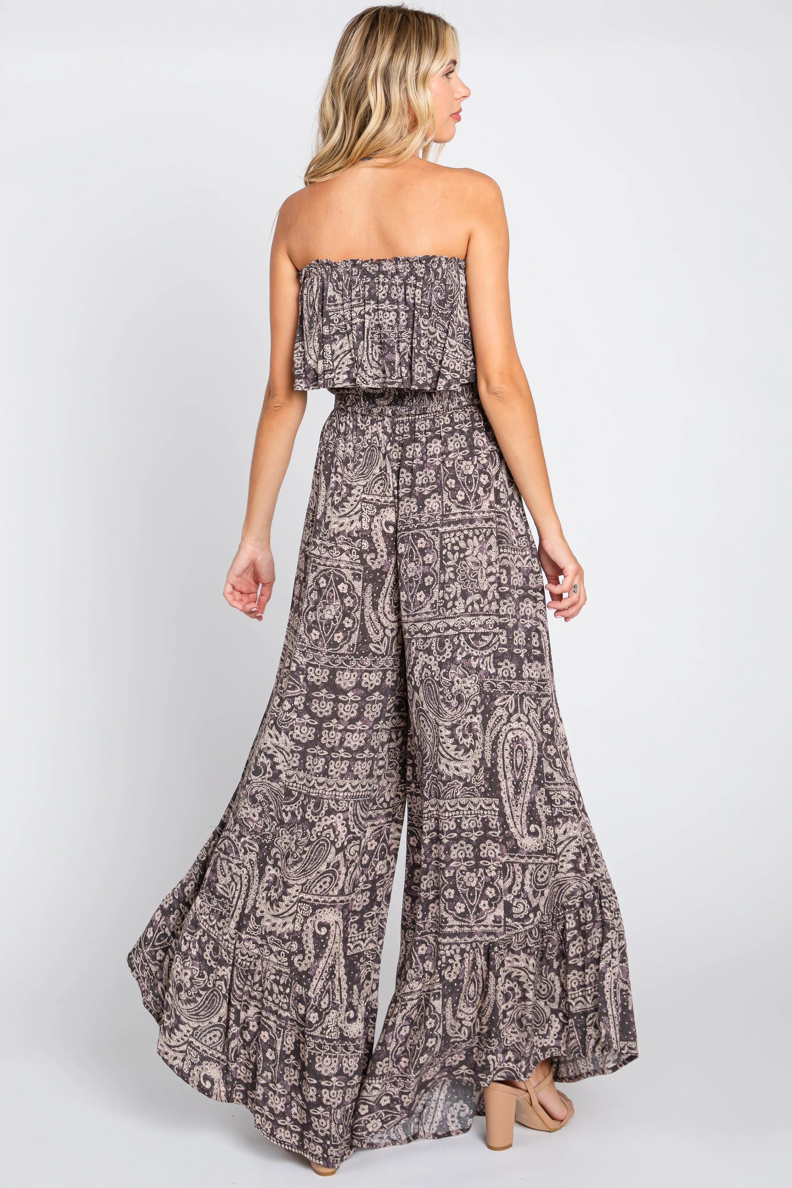Blue Paisley Strapless Ruffle Wide Leg Jumpsuit sold by Pinkblush product image thumbnail 3