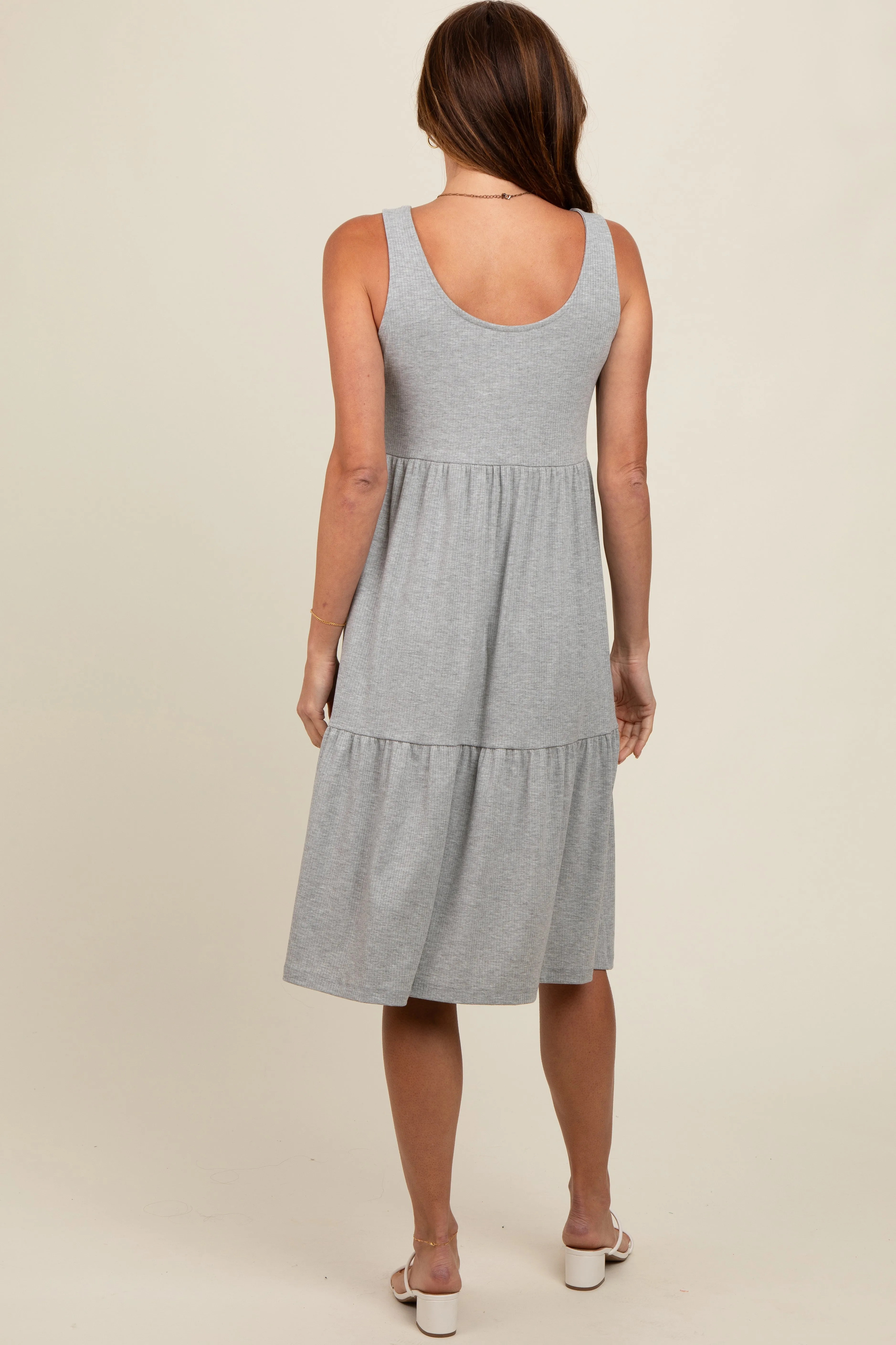 Heather Grey Tiered Sleeveless Midi Dress sold by Pinkblush product image thumbnail 4
