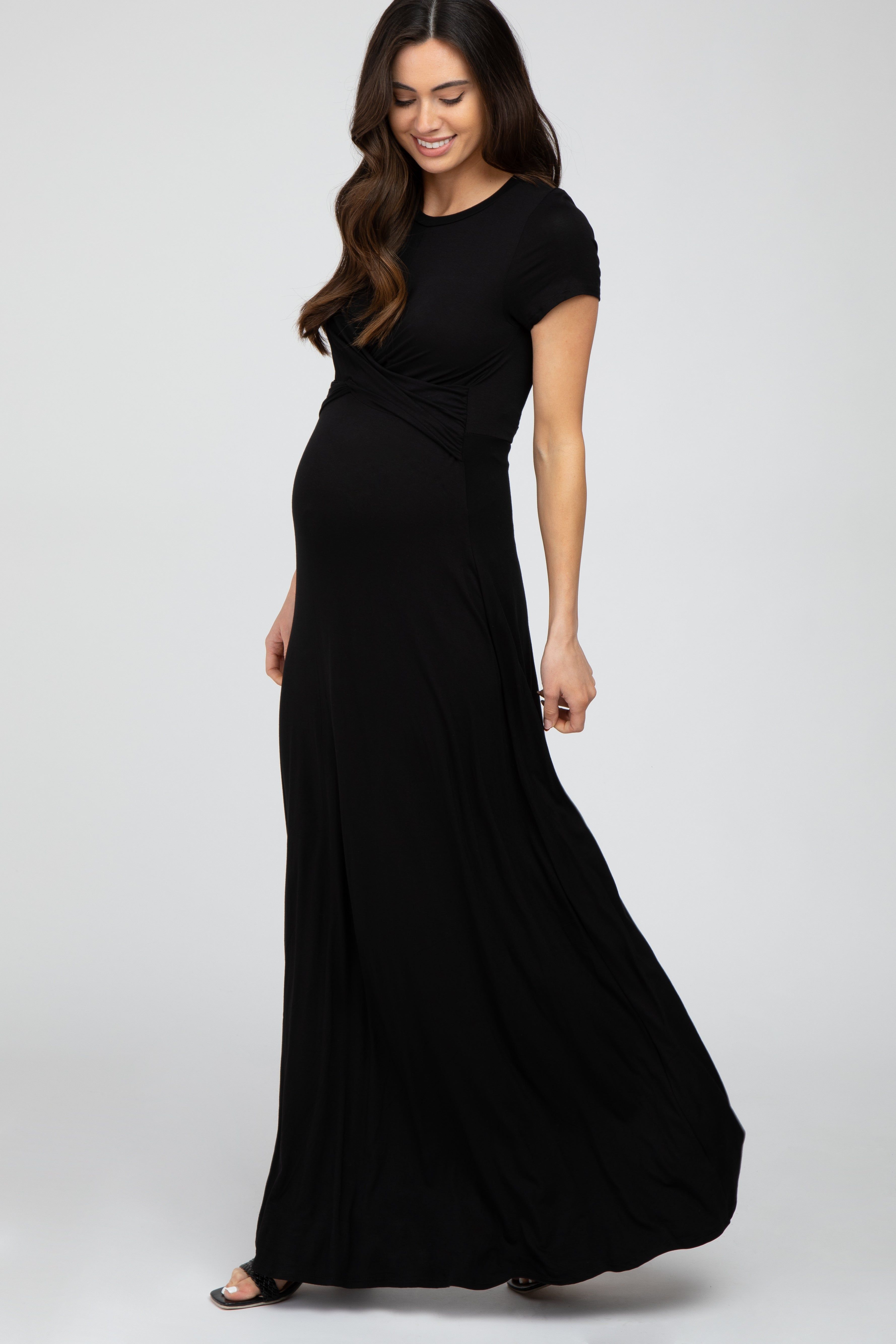 Black Twist Front Maternity Maxi Dress sold by Pinkblush product image thumbnail 2
