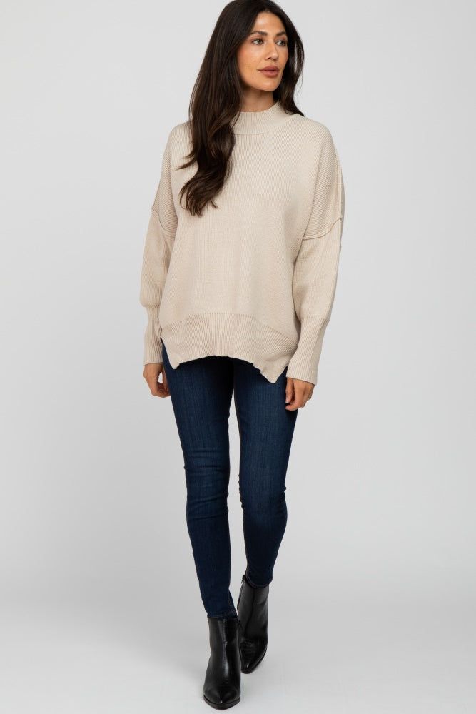 Beige Mock Neck Exposed Seam Sweater sold by Pinkblush product image thumbnail 2