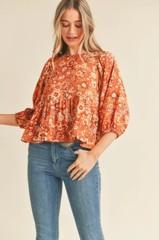 Caramel Floral Print Babydoll Top sold by Pinkblush