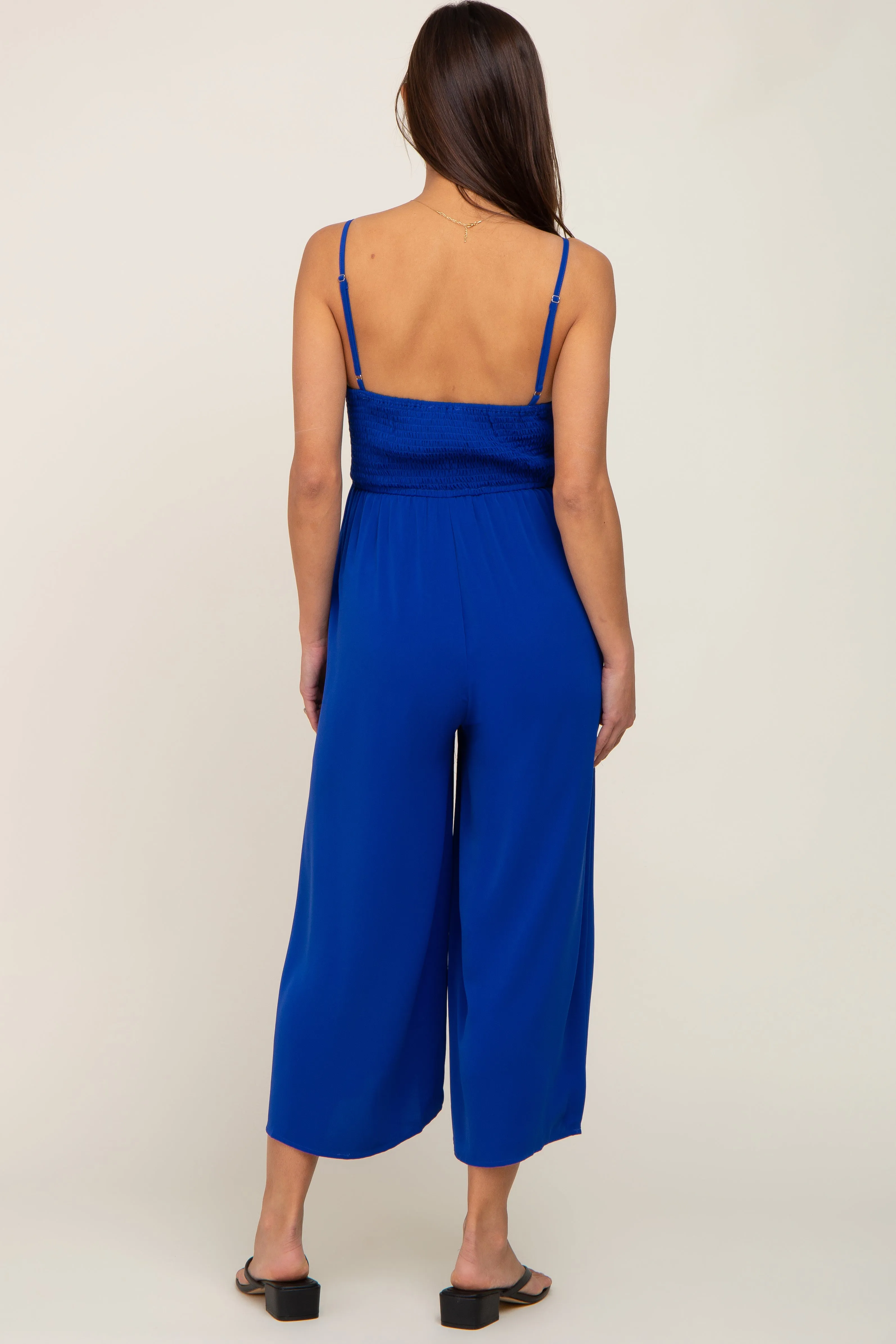Royal Blue Sleeveless Ruched Drawstring Maternity Jumpsuit sold by Pinkblush product image thumbnail 3