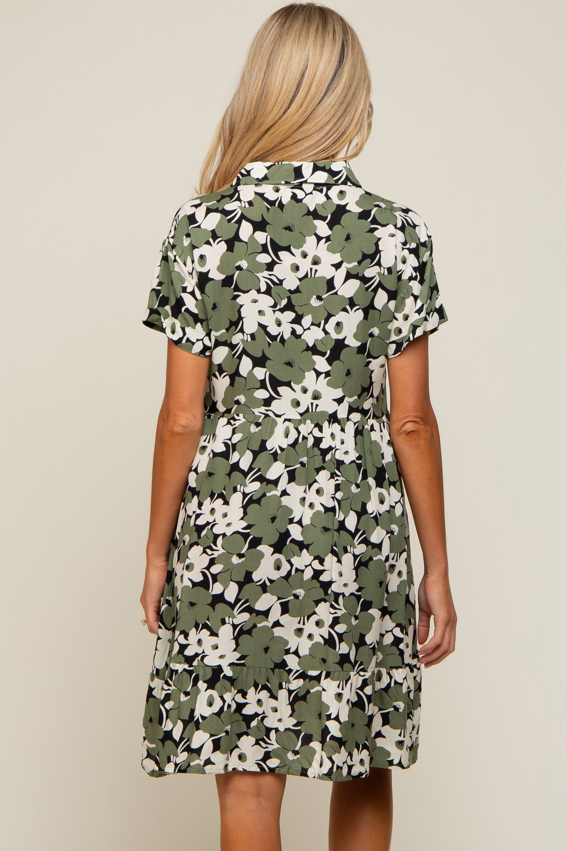 Green Floral Button Front Collared Ruffle Hem Maternity Dress sold by Pinkblush product image thumbnail 4
