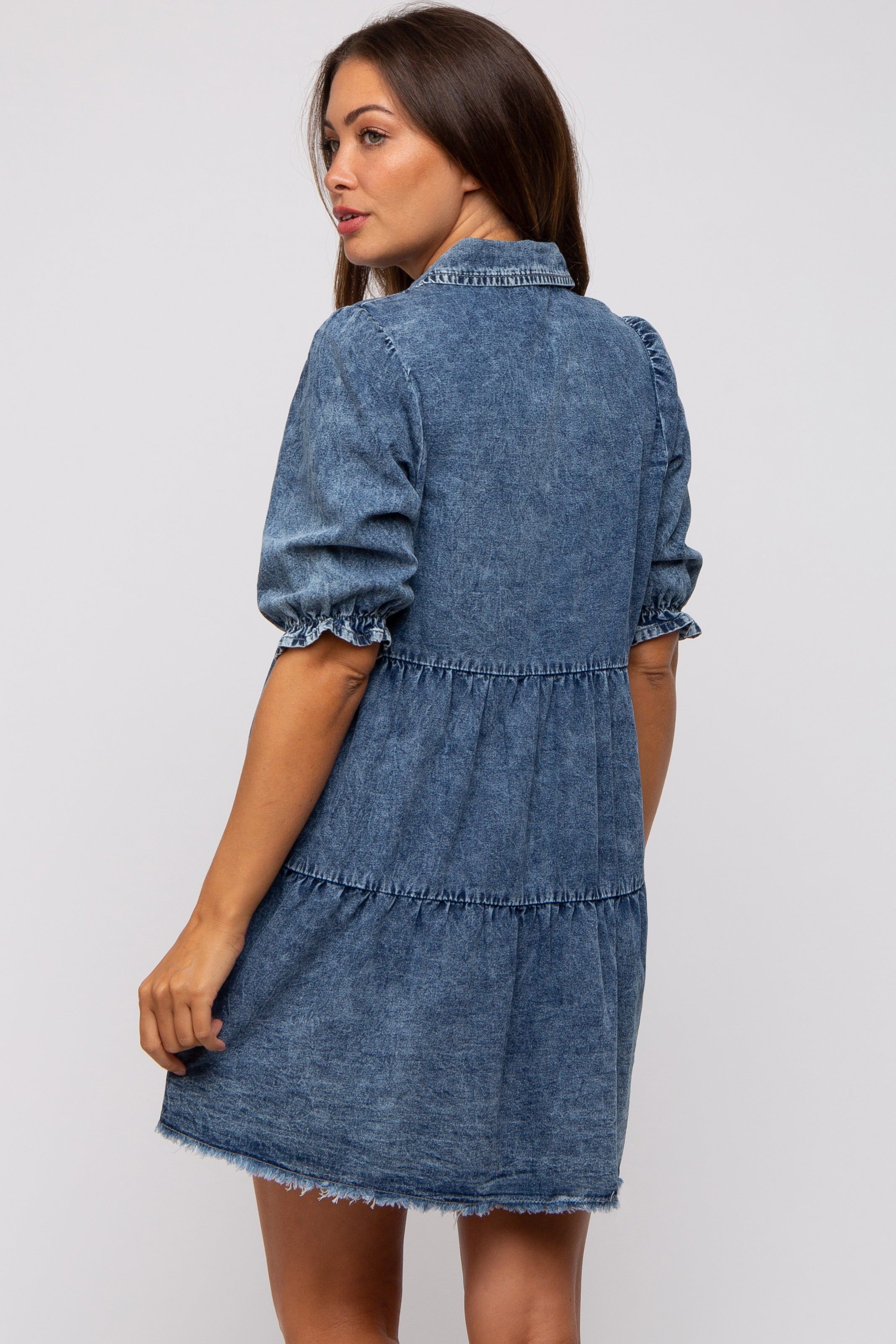 Blue Chambray Maternity Tiered Shirt Dress sold by Pinkblush product image thumbnail 3