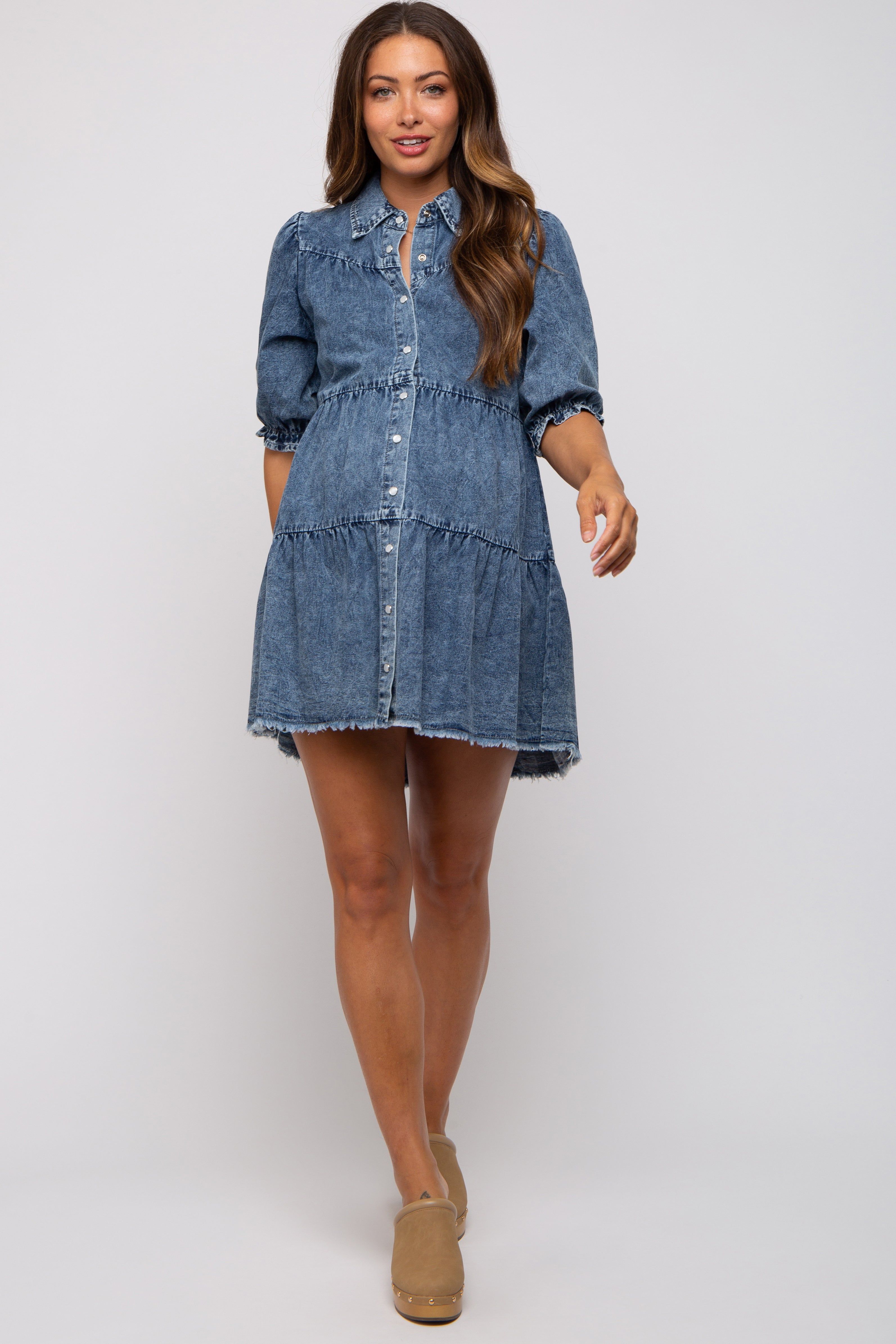 Blue Chambray Maternity Tiered Shirt Dress sold by Pinkblush product image thumbnail 4