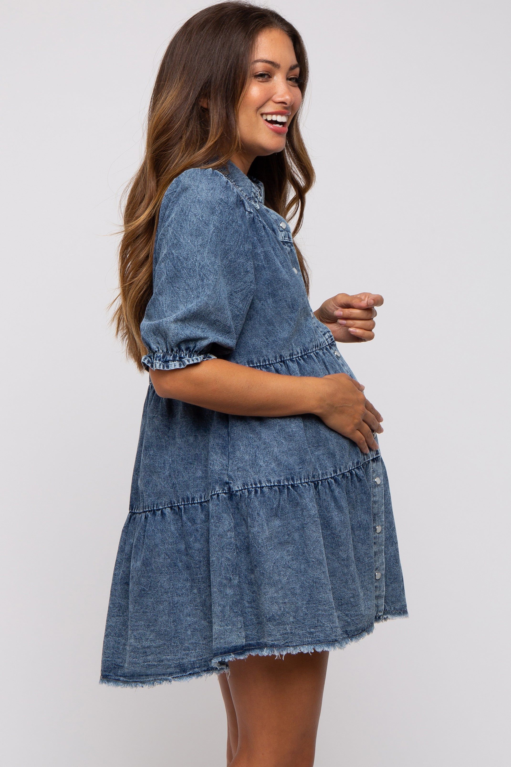 Blue Chambray Maternity Tiered Shirt Dress sold by Pinkblush product image thumbnail 2