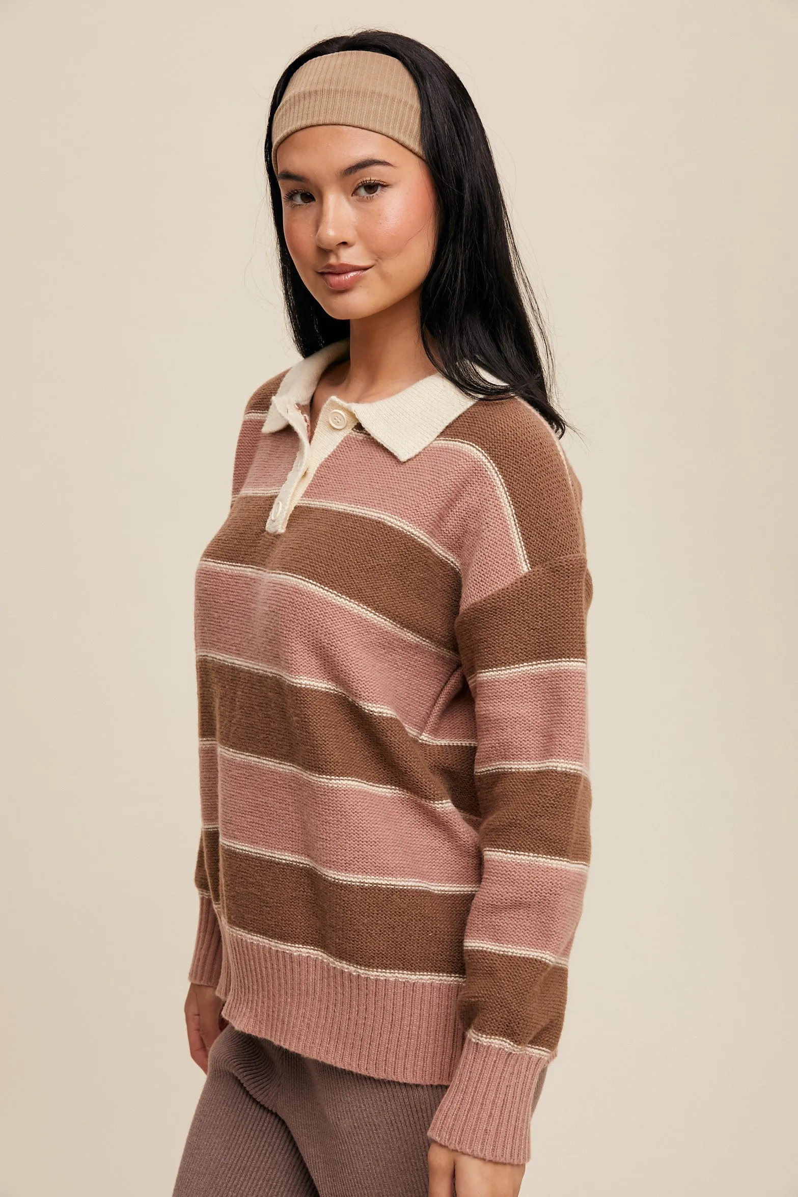 Brown Striped Polo Knit Sweater sold by Pinkblush product image thumbnail 2