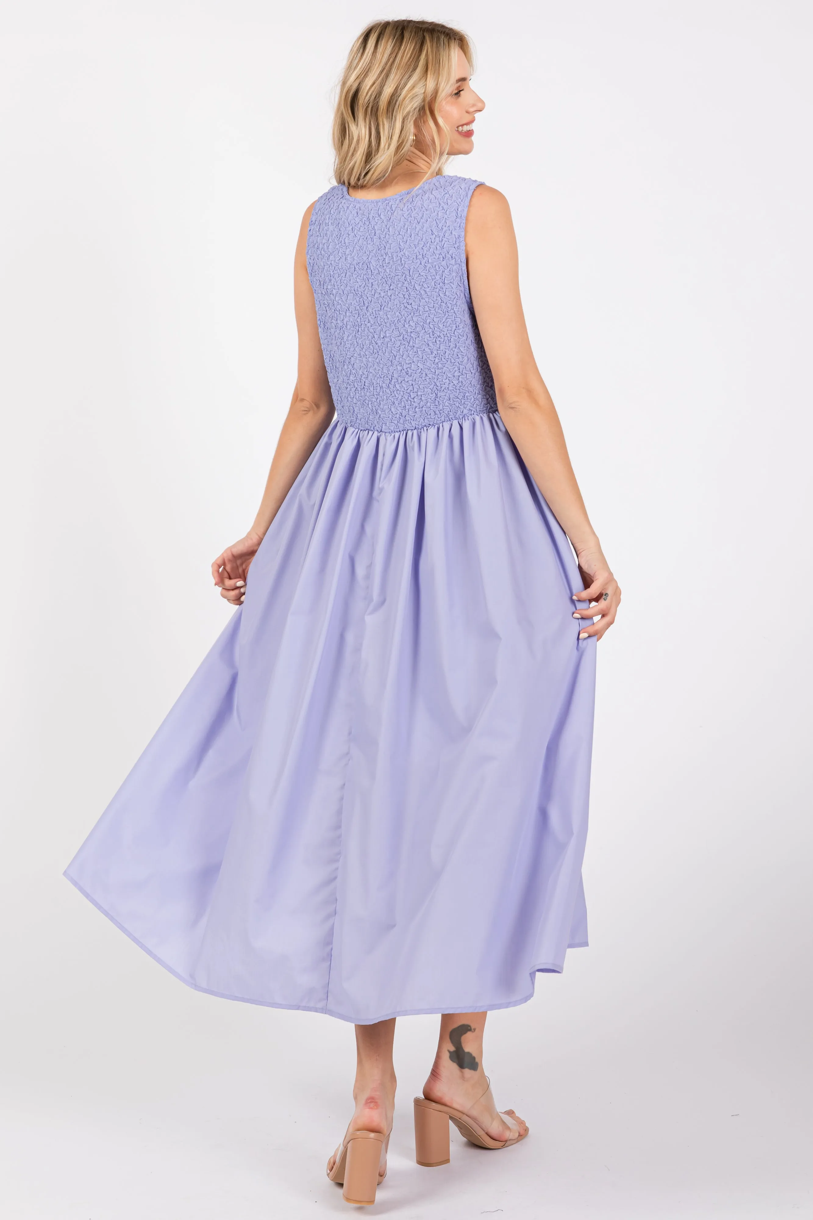 Periwinkle Textured Scoop Neck Sleeveless Midi Dress sold by Pinkblush product image thumbnail 3