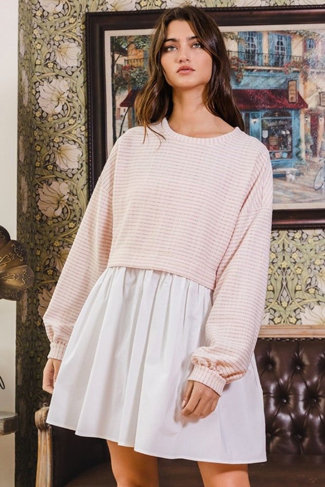 Pink Striped Top Contrast Oversized Dress sold by Pinkblush