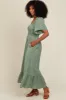 Sage Flowy Ditsy Floral Smocked Midi Dress sold by Pinkblush