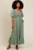 Sage Flowy Ditsy Floral Smocked Midi Dress sold by Pinkblush
