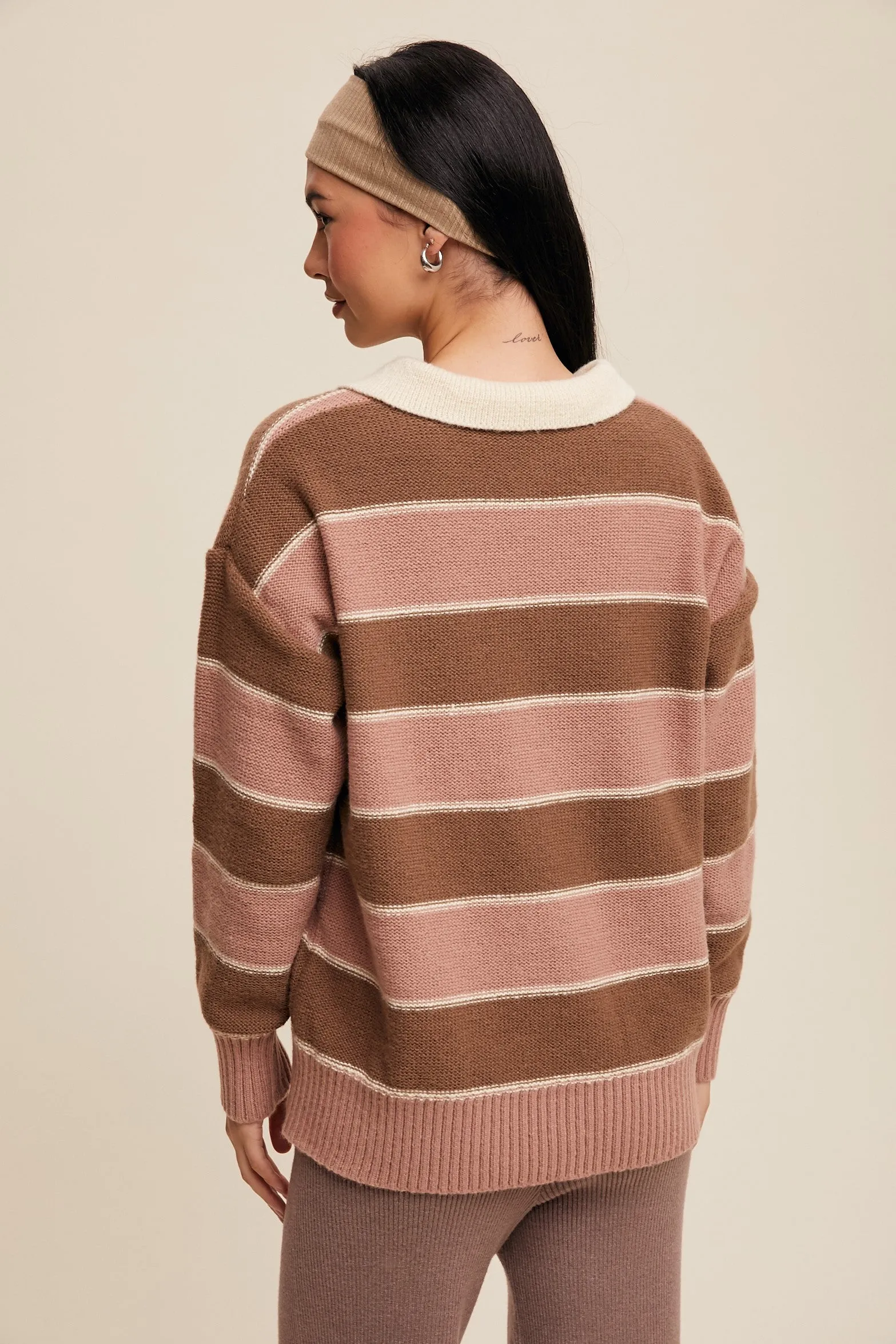 Brown Striped Polo Knit Sweater sold by Pinkblush product image thumbnail 3