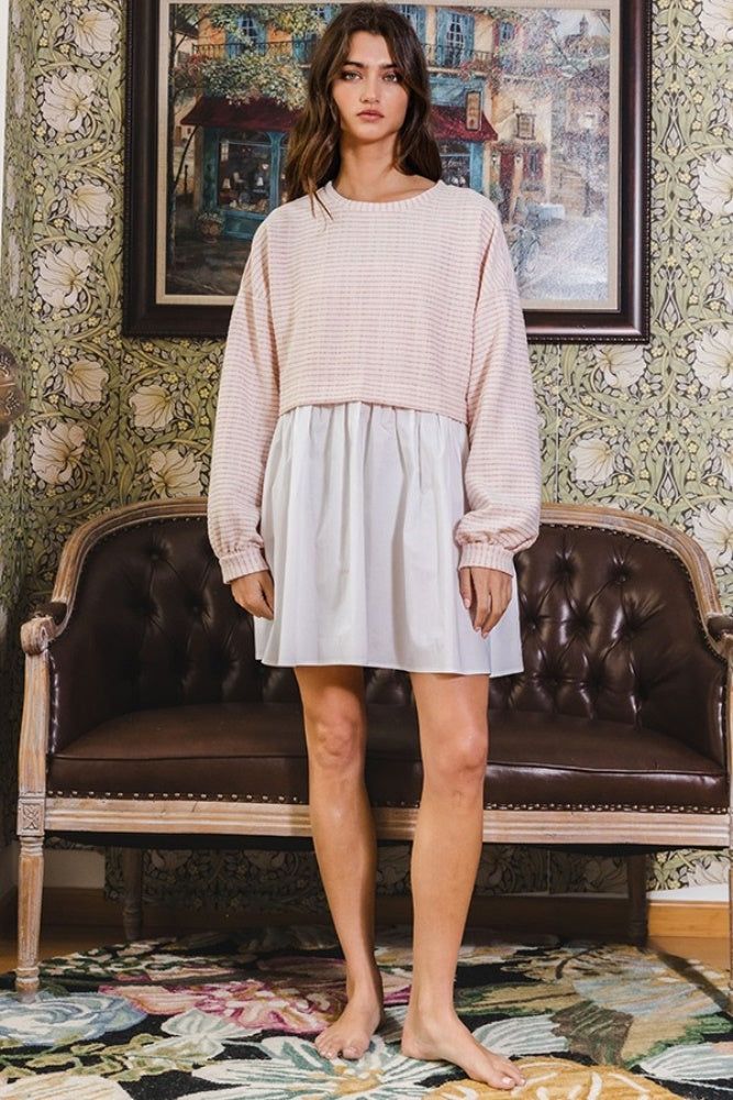 Pink Striped Top Contrast Oversized Dress sold by Pinkblush product image thumbnail 5