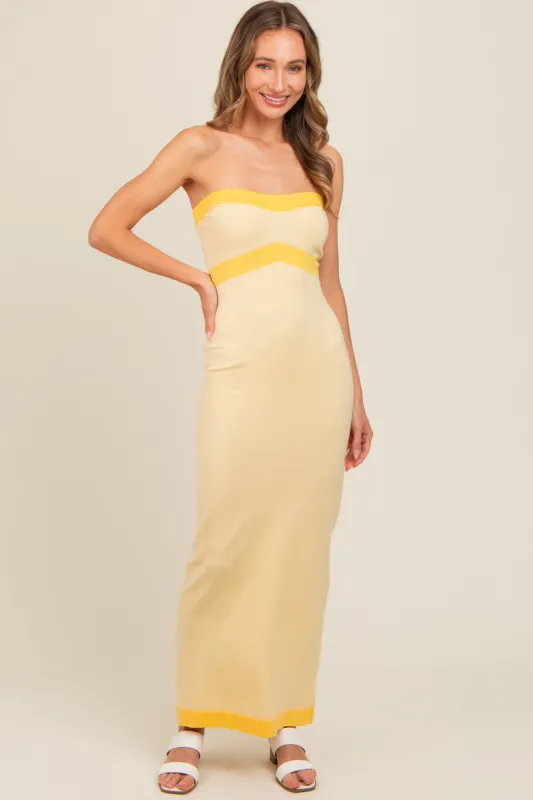 Yellow Strapless Contrast Trim Maxi Dress sold by Pinkblush
