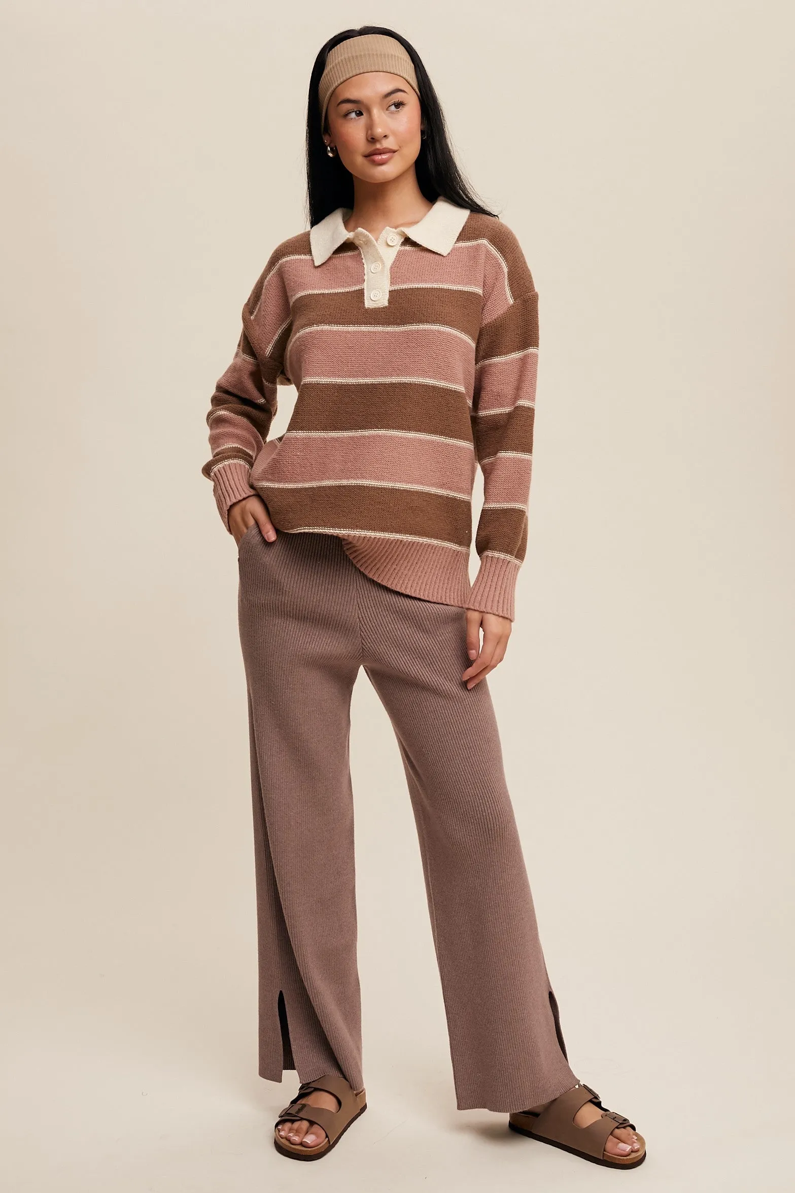 Brown Striped Polo Knit Sweater sold by Pinkblush product image thumbnail 4
