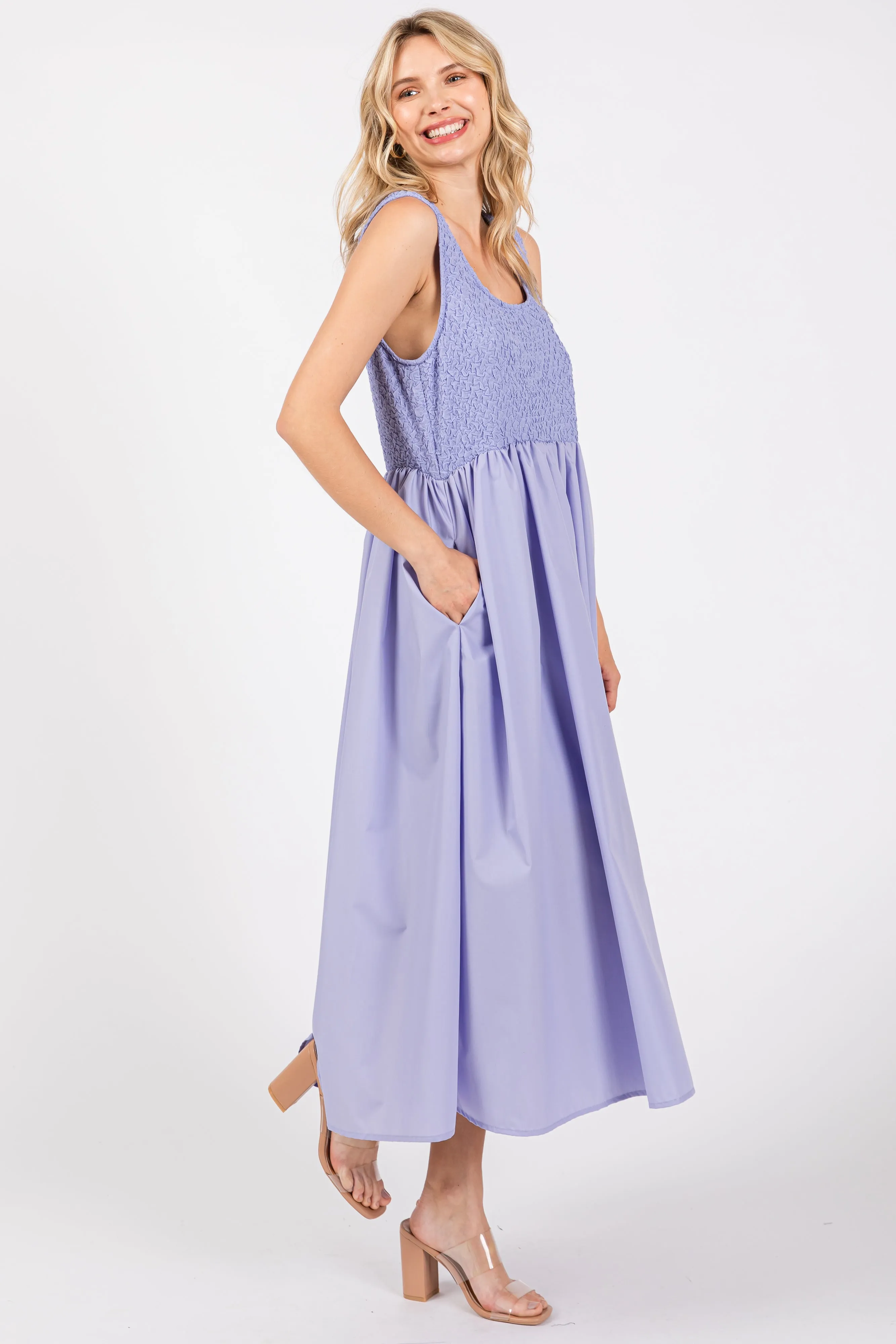 Periwinkle Textured Scoop Neck Sleeveless Midi Dress sold by Pinkblush product image thumbnail 2