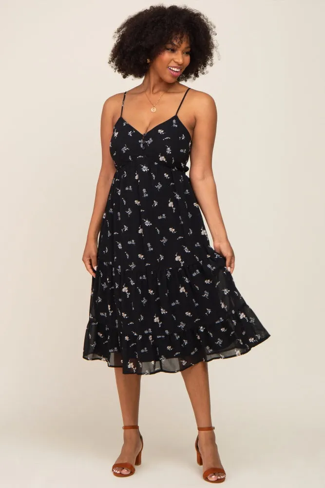 Black Floral Button Tiered Maternity Midi Dress sold by Pinkblush product image thumbnail 5