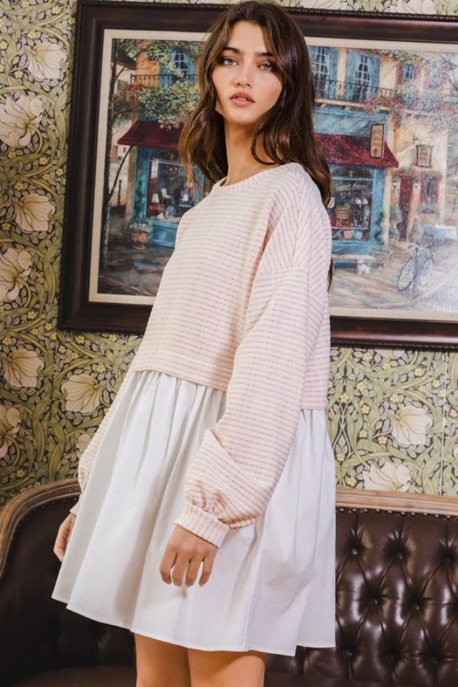 Pink Striped Top Contrast Oversized Dress sold by Pinkblush product image thumbnail 3