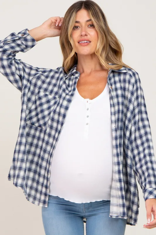 Navy Blue Plaid Flannel Maternity Top sold by Pinkblush