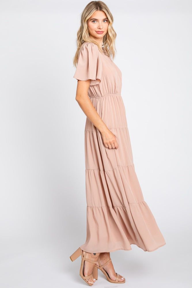 Mauve Tiered Short Sleeve Midi Dress sold by Pinkblush product image thumbnail 2