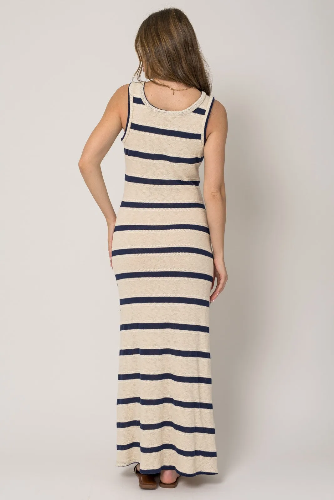 Navy Blue Striped Sleeveless Knit Maxi Dress sold by Pinkblush product image thumbnail 4