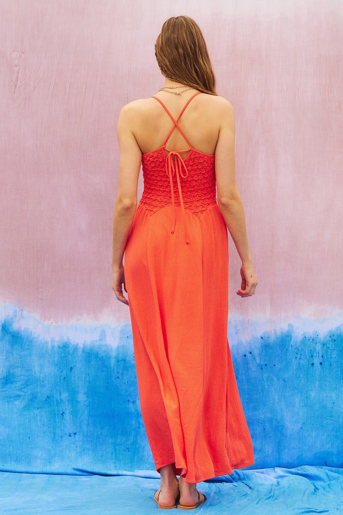 Hot Coral Textured Woven Maxi Dress sold by Pinkblush product image thumbnail 3