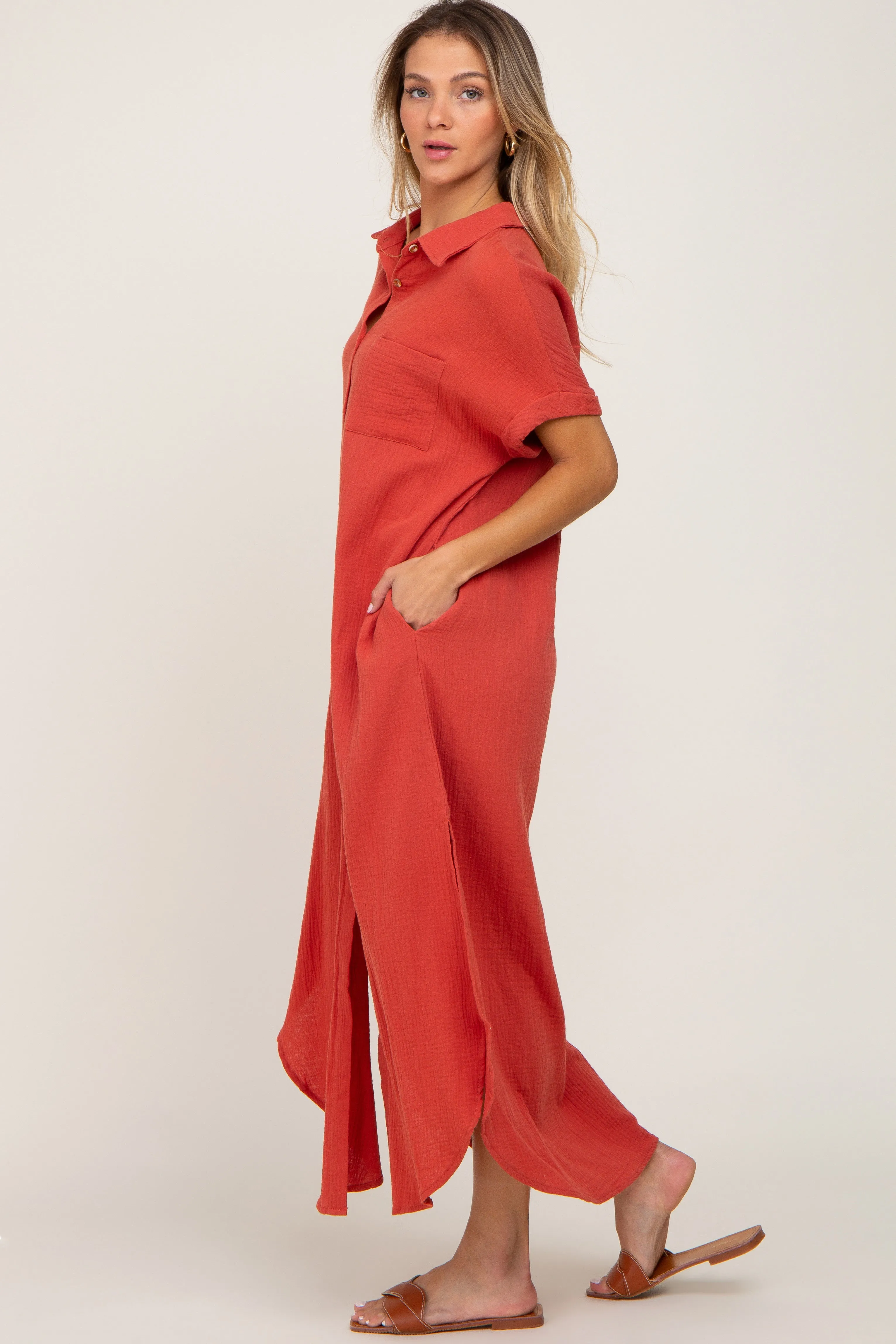 Rust Button Down Midi Dress sold by Pinkblush product image thumbnail 2