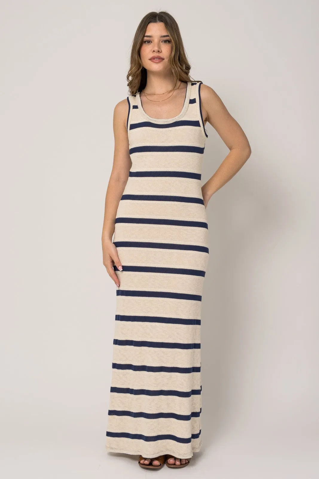 Navy Blue Striped Sleeveless Knit Maxi Dress sold by Pinkblush product image thumbnail 2