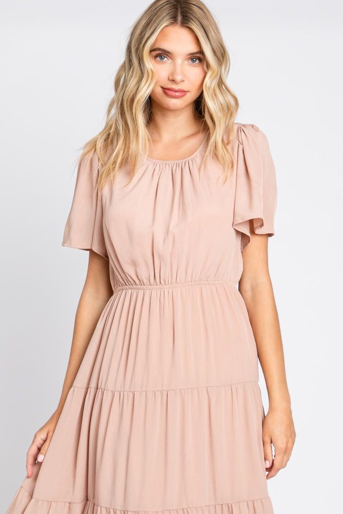 Mauve Tiered Short Sleeve Midi Dress sold by Pinkblush product image thumbnail 4